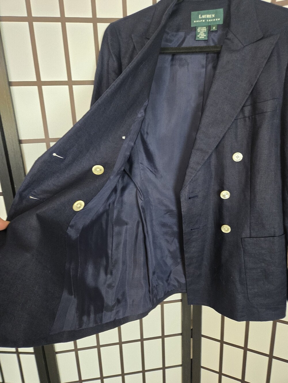 Lauren Ralph Lauren Linen Navy Double-Breasted Blazer - Picture 9 of 12